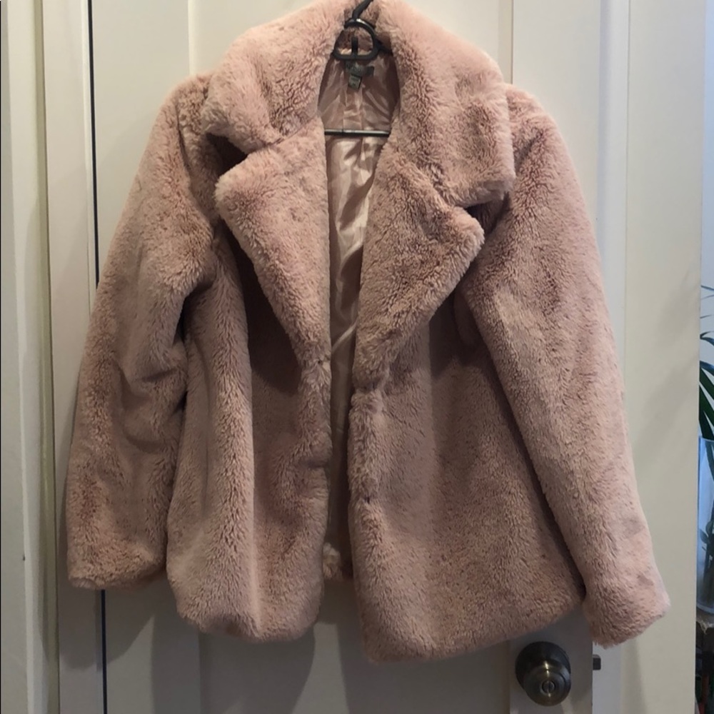 gorgeous pale pink faux fur jacket